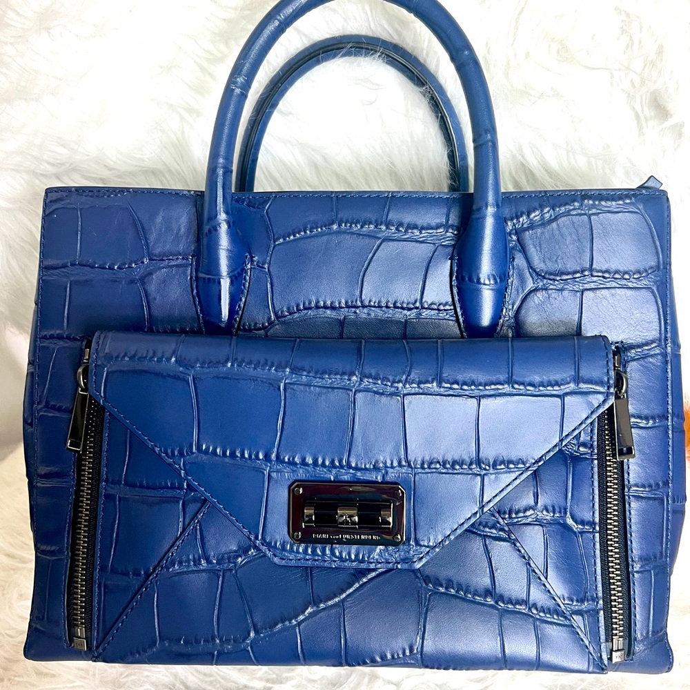 Diane Von Furstenberg Secret Agent Tote with Croc-Embossed Zip On Clutch
